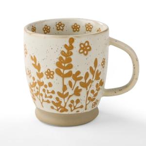 GALUCKSY Ceramic Coffee Mug with Colorful Pattern, 18OZ Stoneware Coffee Mug with Large Handle, Tea Cup for Cappuccino, Cocoa, Latte, Tea, Microwave, Oven and Dishwasher Safe, Orange flower