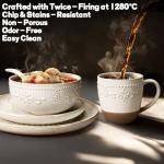 Artena Ceramic Coffee Mugs Set of 4, 16oz Embossed Large Latte Mugs Coffee Cups with Handle for Tea, Latte, Cappuccino & Cocoa, Milk Dishwasher & Microwave Safe, White (Multiple Patterns)