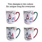 Bico Christmas Gnome Ceramic Mug Set of 4, Christmas Coffee Mugs, 16oz Holiday Cups for Tea, Cocoa, or Hot Drinks, Microwave & Dishwasher Safe