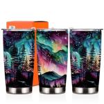 HODREU Aesthetic Tumbler Northern Lights Lover Aurora Themed Gifts Tumbler Insulated Travel Mug for Coworker Women Nature Forest Lovers 20 Oz Stainless Steel Thermal Cup Christmas Birthday