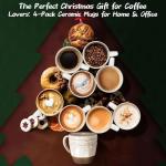 Artena Ceramic Coffee Mugs Set of 4, 16oz Embossed Large Latte Mugs Coffee Cups with Handle for Tea, Latte, Cappuccino & Cocoa, Milk Dishwasher & Microwave Safe, White (Multiple Patterns)