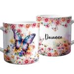 Personalized Butterfly Coffee Mug 11oz 15oz Custom Name Cup Floral Butterflies Ceramic Mugs for Women Mom Girls Flowers Nature Lover Tea Cups Gift Birthday Mothers Day Christmas