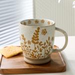 GALUCKSY Ceramic Coffee Mug with Colorful Pattern, 18OZ Stoneware Coffee Mug with Large Handle, Tea Cup for Cappuccino, Cocoa, Latte, Tea, Microwave, Oven and Dishwasher Safe, Orange flower