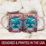 ATSAKA Dolphin Love Ocean Art Coffee Mug, Romantic Sea Animal Mug, Valentine’s Day Couple Gift Theme, Heart Cave Underwater Design, 11oz Ceramic Mug with Colored Handle for Daily Coffee & Tea Use