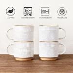 GBhome 12OZ Stackable Coffee Mugs, Ceramic Coffee Mugs with Texture Patterns for Man,Woman,Dad,Mom, Modern Coffee Mugs Set of 4 for Latte/Cappuccino/Cocoa. Dishwasher&Microwave Safe