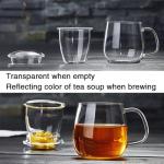 DOPUDO Glass Teacups 2 Pack Glass Tea Cup with Infuser and Lid, 17.6oz/520ml Large Borosilicate Teacup,Tea Clear Mug Cup for Loose Leaf Blooming Tea, Microwave & Dishwasher Safe.