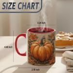 Rustic Pumpkin With Autumn Leaves Design Coffee Mug, Fall Harvest Mug For Thanksgiving Party And Everyday Drinkware, Oak Leaves Acorns And Farmhouse Style Illustration On Beige Background (Red)