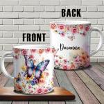 Personalized Butterfly Coffee Mug 11oz 15oz Custom Name Cup Floral Butterflies Ceramic Mugs for Women Mom Girls Flowers Nature Lover Tea Cups Gift Birthday Mothers Day Christmas