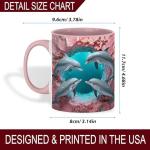ATSAKA Dolphin Love Ocean Art Coffee Mug, Romantic Sea Animal Mug, Valentine’s Day Couple Gift Theme, Heart Cave Underwater Design, 11oz Ceramic Mug with Colored Handle for Daily Coffee & Tea Use