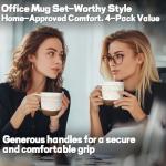 Artena Ceramic Coffee Mugs Set of 4, 16oz Embossed Large Latte Mugs Coffee Cups with Handle for Tea, Latte, Cappuccino & Cocoa, Milk Dishwasher & Microwave Safe, White (Multiple Patterns)