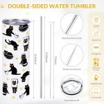 Funnymoom 2 Pack Black Cat Gifts Set Skinny Tumbler 20 oz Travel Coffee Mug Novelty Cute Animals Socks, Christmas Birthday Party Gifts for Cat Theme