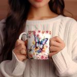 Personalized Butterfly Coffee Mug 11oz 15oz Custom Name Cup Floral Butterflies Ceramic Mugs for Women Mom Girls Flowers Nature Lover Tea Cups Gift Birthday Mothers Day Christmas