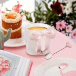 NiHome 12OZ Bow Handle Ceramic Coffee Mug for Home, Office, Travel, Electroplated Finish with Shimmering Starry Glow, High-Temperature Fired for Durability(Pink)