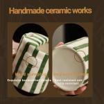 LQKQYHCTA 10 Oz Retro Half Lid Striped Ceramic Coffee Mug, Heat-Resistant Non-Slip, Hand-Painted Striped for Home Kitchen Dining, Valentine’s Day & Holiday Gift for Coffee Lovers (Black)