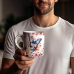 Personalized Butterfly Coffee Mug 11oz 15oz Custom Name Cup Floral Butterflies Ceramic Mugs for Women Mom Girls Flowers Nature Lover Tea Cups Gift Birthday Mothers Day Christmas