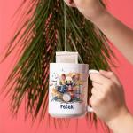 Animal Themed Personalized Name On A Cute Mouse Playing Drum Tea Cups, Novelty Design With Customized Ceramic Coffee Mugs For Drum Lovers, Custom Drum Travel Cups Presents For Kids