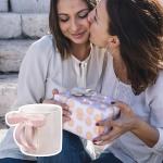 NiHome 12OZ Bow Handle Ceramic Coffee Mug for Home, Office, Travel, Electroplated Finish with Shimmering Starry Glow, High-Temperature Fired for Durability(Pink)