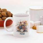 Animal Themed Personalized Name On A Cute Mouse Playing Drum Tea Cups, Novelty Design With Customized Ceramic Coffee Mugs For Drum Lovers, Custom Drum Travel Cups Presents For Kids