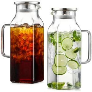 Netany 2-Pack 68 oz Glass Pitcher with Lid