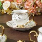 Gold Rim White Ceramic Coffee Cup and Saucer Set