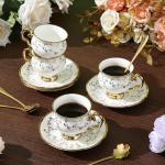 Gold Rim White Ceramic Coffee Cup and Saucer Set