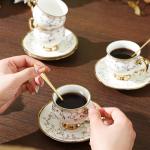 Gold Rim White Ceramic Coffee Cup and Saucer Set