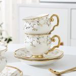 Gold Rim White Ceramic Coffee Cup and Saucer Set