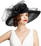 Elegant Wide Brim Black Tea Party Hat