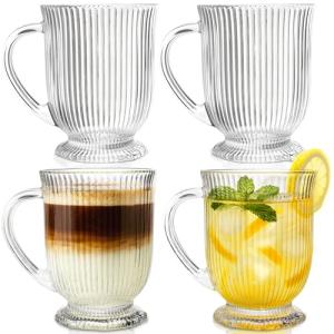 Set of 4 Ribbed Glass Coffee Mugs