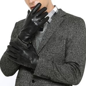 Stylish Men's Leather Gloves with Cashmere Lining