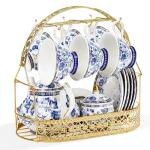 Blue Porcelain Tea Set with Teapot and Cups