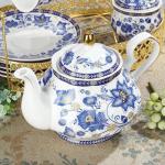 Blue Porcelain Tea Set with Teapot and Cups