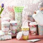 Floral 16oz Disposable Paper Coffee Cups Set