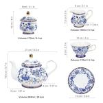 Blue Porcelain Tea Set with Teapot and Cups