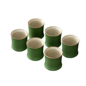 Green ceramic coffee cups (6*6*5.7cm,90ML), 6-piece set of bamboo-joint bamboo segment hot tea cups, latte, cappuccino, mocha, cocoa cups. It is suitable for tea parties and family gatherings, mug (6)