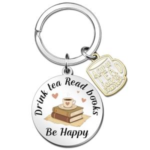 JOHKLJ Gifts For Readers Book Lovers Women Best Tea Lovers Gifts For Women Men Bookish Keychain Tea Drinker Gift Accessories Book Nerd Birthday Christmas Librarian Gift Ideas