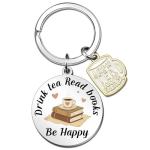 JOHKLJ Gifts For Readers Book Lovers Women Best Tea Lovers Gifts For Women Men Bookish Keychain Tea Drinker Gift Accessories Book Nerd Birthday Christmas Librarian Gift Ideas