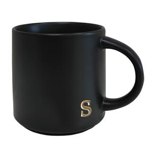 COLLECTIVE HOME - Black Monogram Ceramic Mugs, 15 oz Golden Initial Coffee Cups, Elegant Alphabet Tea Mugs, Personalized Halloween Mug with Gift Box, Perfect for Office and Home Décor (s)