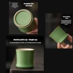 Green ceramic coffee cups (6*6*5.7cm,90ML), 6-piece set of bamboo-joint bamboo segment hot tea cups, latte, cappuccino, mocha, cocoa cups. It is suitable for tea parties and family gatherings, mug (6)
