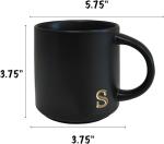 COLLECTIVE HOME - Black Monogram Ceramic Mugs, 15 oz Golden Initial Coffee Cups, Elegant Alphabet Tea Mugs, Personalized Halloween Mug with Gift Box, Perfect for Office and Home Décor (s)