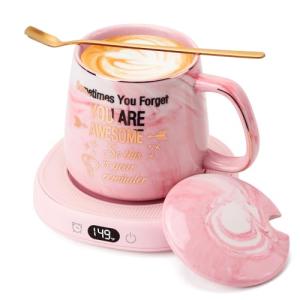 Coffee Mug Warmer & You are Awesome Mug Set, Electric Cup Warmer for Desk, Beverage Warmer with 4 Temperature Setting, 8-Hours Auto Shut Off