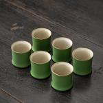 Green ceramic coffee cups (6*6*5.7cm,90ML), 6-piece set of bamboo-joint bamboo segment hot tea cups, latte, cappuccino, mocha, cocoa cups. It is suitable for tea parties and family gatherings, mug (6)