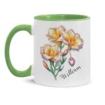 Personalized Name Coffee Mug 11oz 15oz, Custom Freesia Floral Themed Cup, Awesome Flower Accent Mug, Gifts for Sister On Occasion, Nature Inspired Ceramic Cup