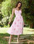 Floral Corset Dress for Women 2026 Spring Midi Dresses High Waisted Tea Party Flowy Dress Pink XL