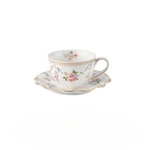 PICORLANE 6 oz Vintage flower Ceramic cup and 6" saucer set with Brand customized stainless steel spoon Gifts for Afternoon Tea Coffee Hour(C)
