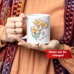 Personalized Name Coffee Mug 11oz 15oz, Custom Freesia Floral Themed Cup, Awesome Flower Accent Mug, Gifts for Sister On Occasion, Nature Inspired Ceramic Cup