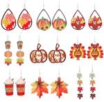 18 PCS Thanksgiving Fall Earrings for Women Autumn Earrings Pumpkin Maple Leaf Turkey Wooden Dangle Earring Holiday Jewelry
