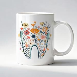 LADOCK Floral Dental Mug, Dentist Gifts for Women, Dental Assistant Hygienist Gifts Ceramic Coffee Mug, Floral Tooth Dentist Coffee Tea Cups 11 oz