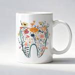 LADOCK Floral Dental Mug, Dentist Gifts for Women, Dental Assistant Hygienist Gifts Ceramic Coffee Mug, Floral Tooth Dentist Coffee Tea Cups 11 oz