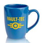 Bones Coffee Company Vault-Tec Coffee Mug Fallout Merch Handmade | Blue and Yellow | 14 oz Ceramic Mug Official Fallout Series Merchandise